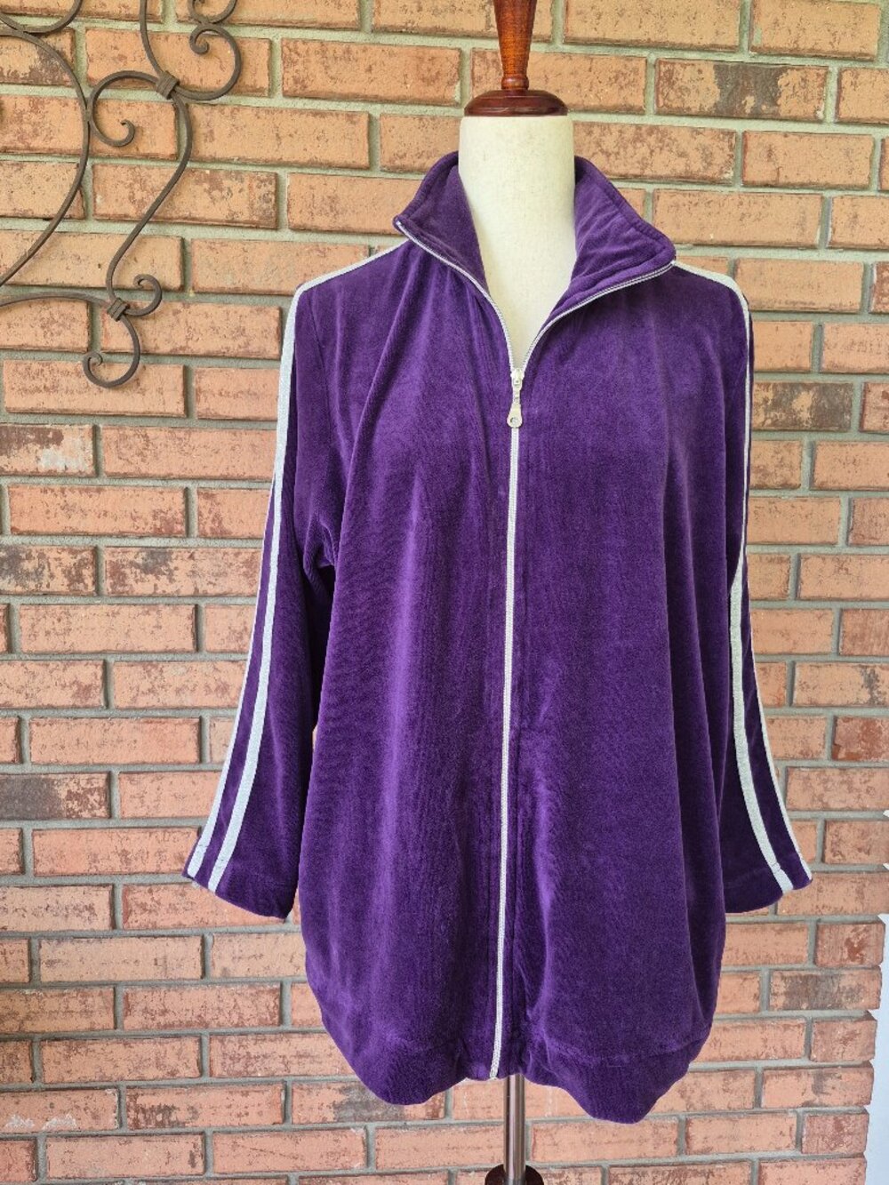 Womens Purple Velour Funnel Neck Zip Jacket sz 14W